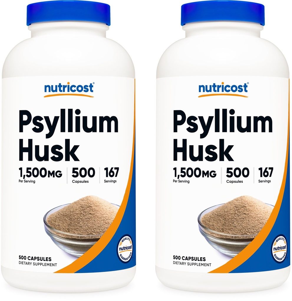 Nutricost Psyllium Husk 1500mg Per Serving, 500 Capsules - Non-GMO & Gluten Free (Pack of 2)