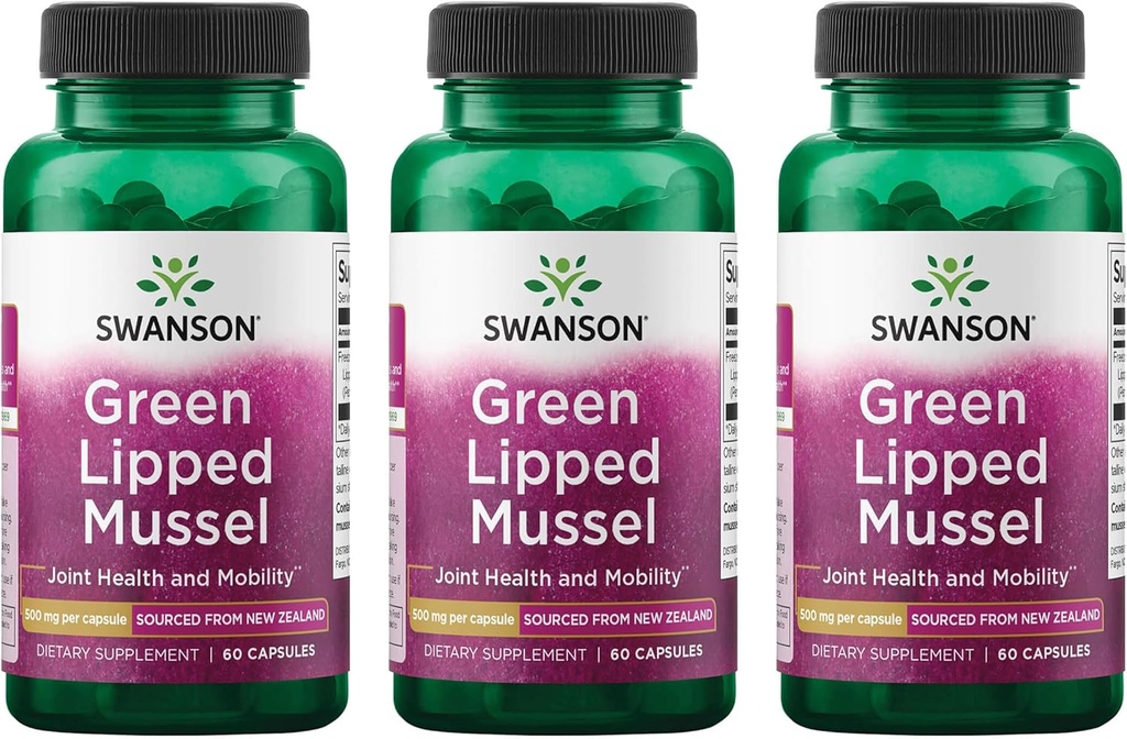 Swanson Green Lipped Mussel (Freeze-Dried) - New Zealand Joint Health & Mobility Supplement - Natural Formula May Support Heart Health & Digestive Function - (60 Capsules, 500mg Each) (3 Pack)