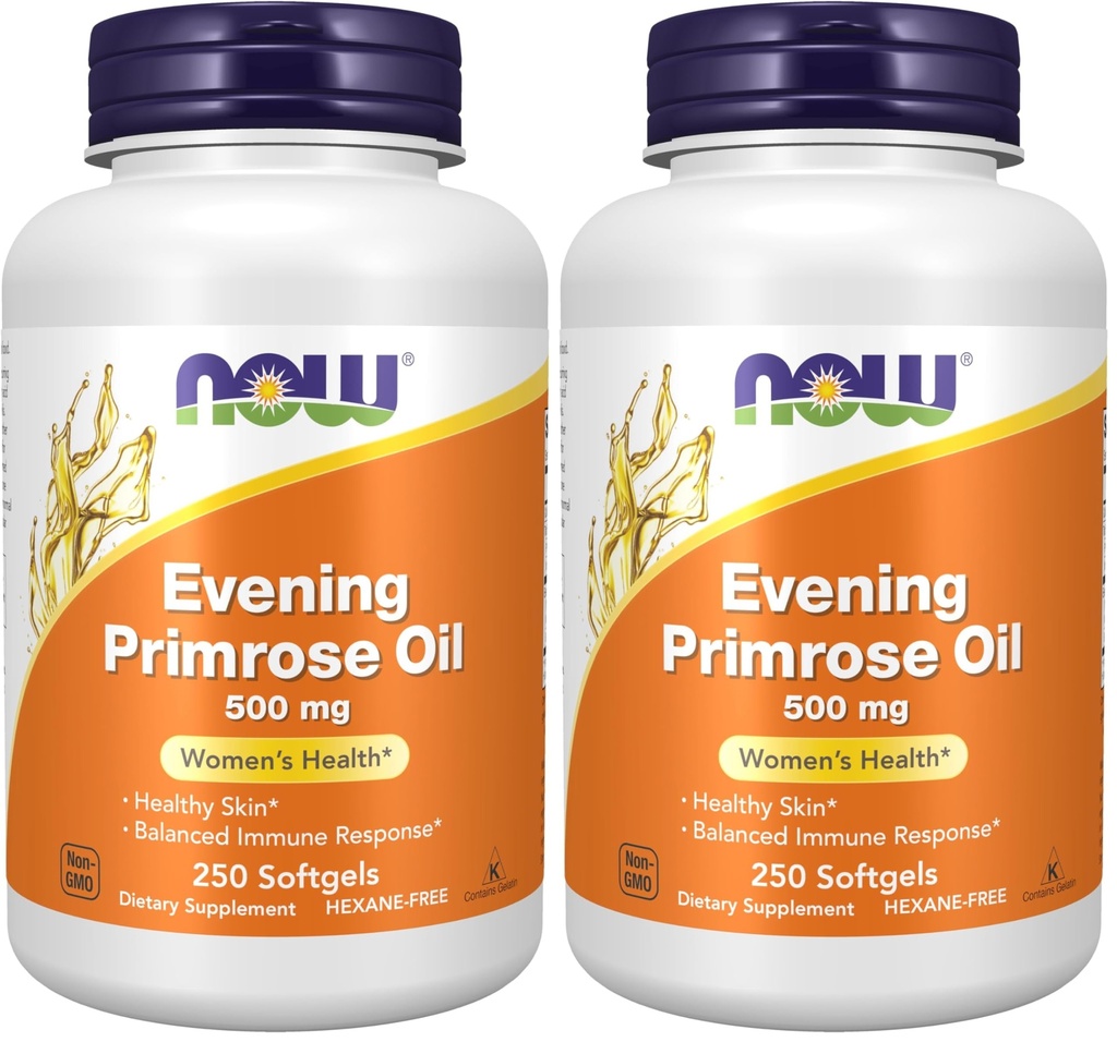 NOW Foods Supplements, Evening Primrose Oil 500 mg with Naturally Occurring GLA (Gamma-Linolenic Acid), 250 Softgels, (Pack of 2)