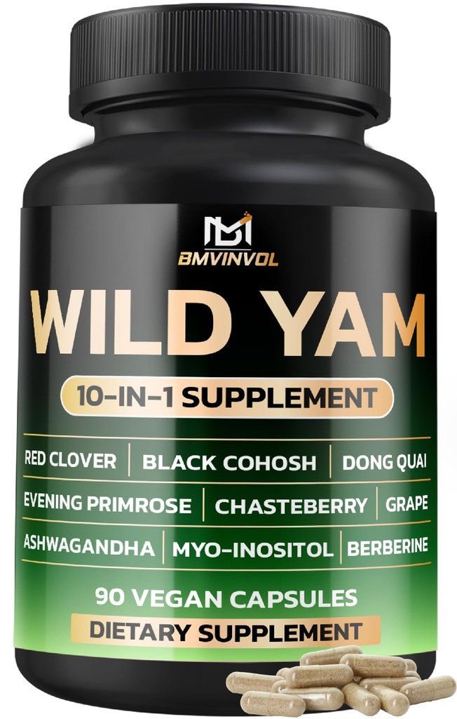 BMVINVOL Wild Yam Supplement | Red Clover, Black Cohosh, Evening Primrose, Berberine, Myo-Inositol - Hormone Balance for Women [ 90 Capsules]