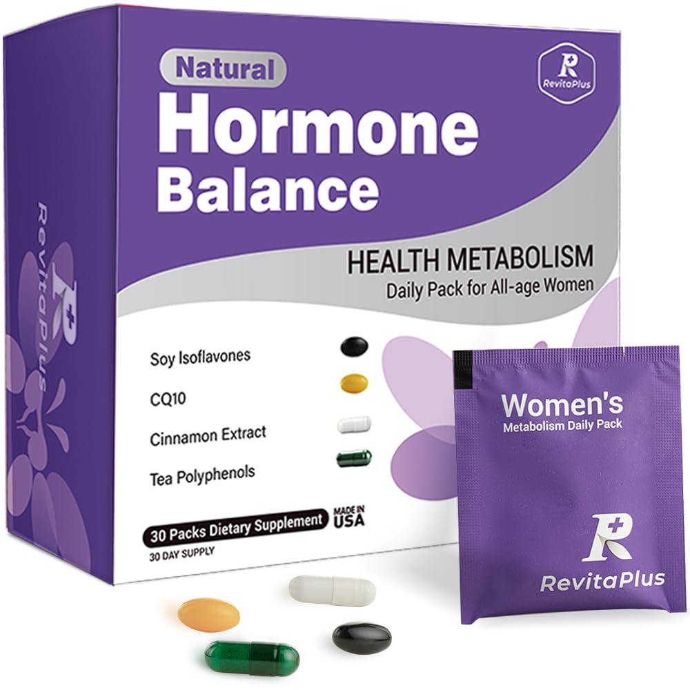 Natural Hormone Balance for Women, Menopause Supplements for Women with Evening Primrose Oil,CoQ10,Soy Isoflavones, Daily Pack Supports Peri+Menopause+Post, PMS,Metabolism,Mood,Energy 30Packs
