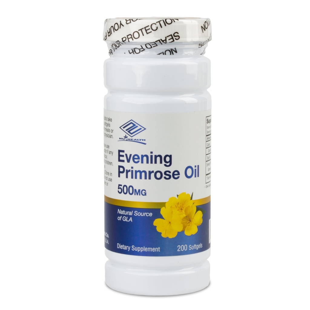 Nu-Health Evening Primrose Oil 500 mg for Women | Natural Source of GLA | Evening Primrose Oil Softgels | Nutritional Support for Skin & Overall Wellness | 200 Count