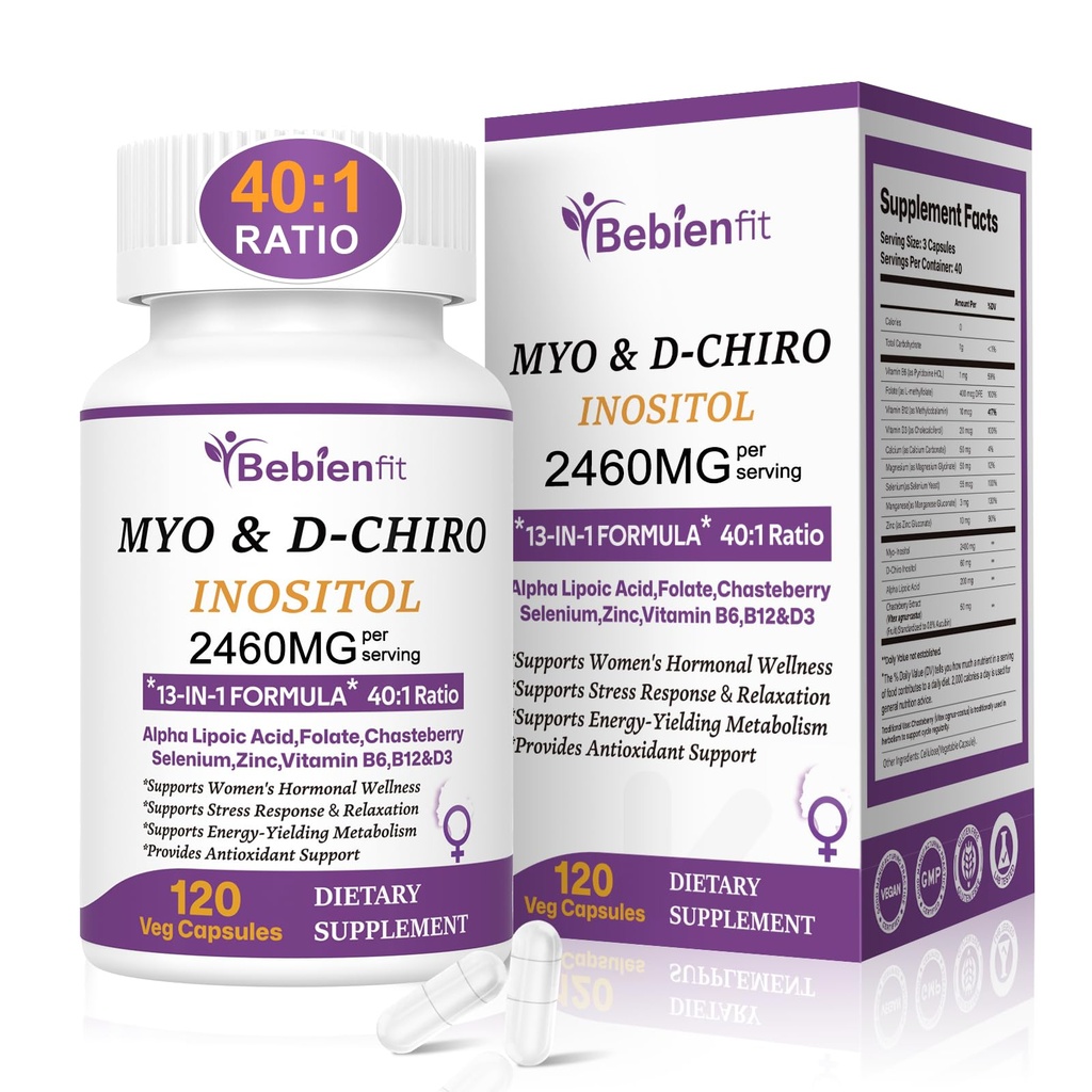 13-in-1 Myo Inositol & D-Chiro Inositol for Women PCOS,Hormonal Balance,2460mg-40:1 Ratio,Ovarian Health&Cycle Support Supplement Plus Alpha Lipoic Acid/Folate/Vitex/Magnesium/Multivitamin,120 Veg Cap
