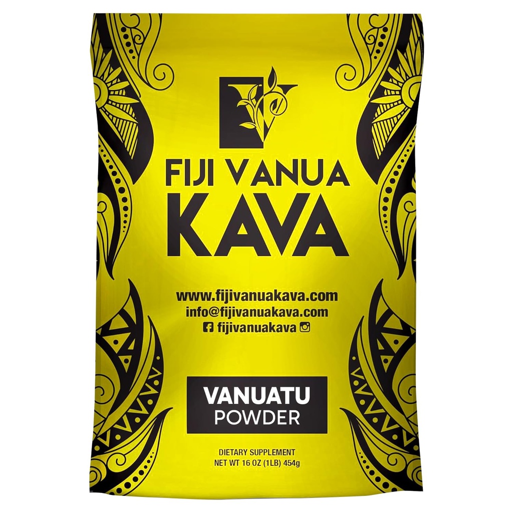 Fiji Vanua Kava Vanuatu Powder, Kava Root Powder Made from Pure Noble Kava with Sun-Dried Lateral Roots, Premium with Kavalactones, Easy to Preparate Medium Grind Kava, 16 oz, 1 λίρα