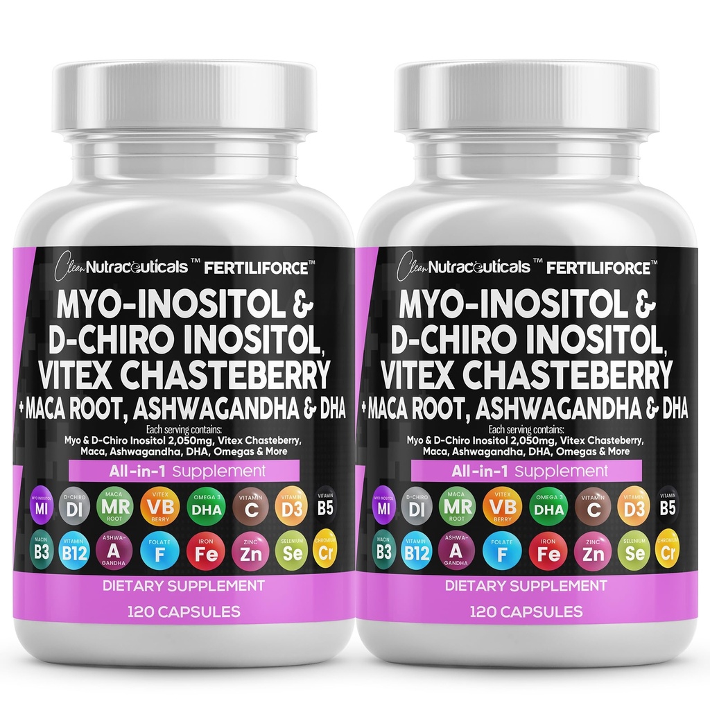 Myo-Inositol & D-Chiro Inositol 2050mg Fertility Supplement 40:1 Ratio - Prenatal Vitamins for Women with Ashwagandha Maca Root Vitex Chasteberry Iron DHA Folic Acid DIM Zinc - 2Pack