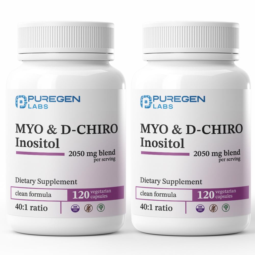 Puregen Labs Inositol Supplement | Myo Inositol & D-Chiro Inositol 2050mg - 240 Veggie Caps | No Harmful Additives | Non-GMO, NO Gluten and Dairy - 2Pack