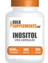 BulkSupplements.com Inositol Capsules - Inositol Supplement, Vitamin B8 for Overall Wellness - Gluten Free, 2 Capsules per Serving (1000mg), 360 Count (Pack of 1)