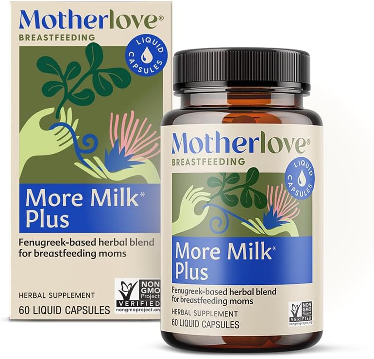 Motherlove More Milk Plus (60 Liquid caps) Fenugreek-Based Lactation Supplement to Support Breast Milk Supply—Non-GMO, Organic Herbs, Vegan, Kosher, Soy-Free