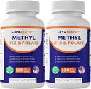 Vitamatic Methyl Folate & B12 Supplement with Pyridoxal 5 Phosphate (P-5-P) - Promotes Cardiovascular Health & Energy Metabolism - 120 Fast Dissolve Tablets - Non GMO & Gluten Free-2 Pack
