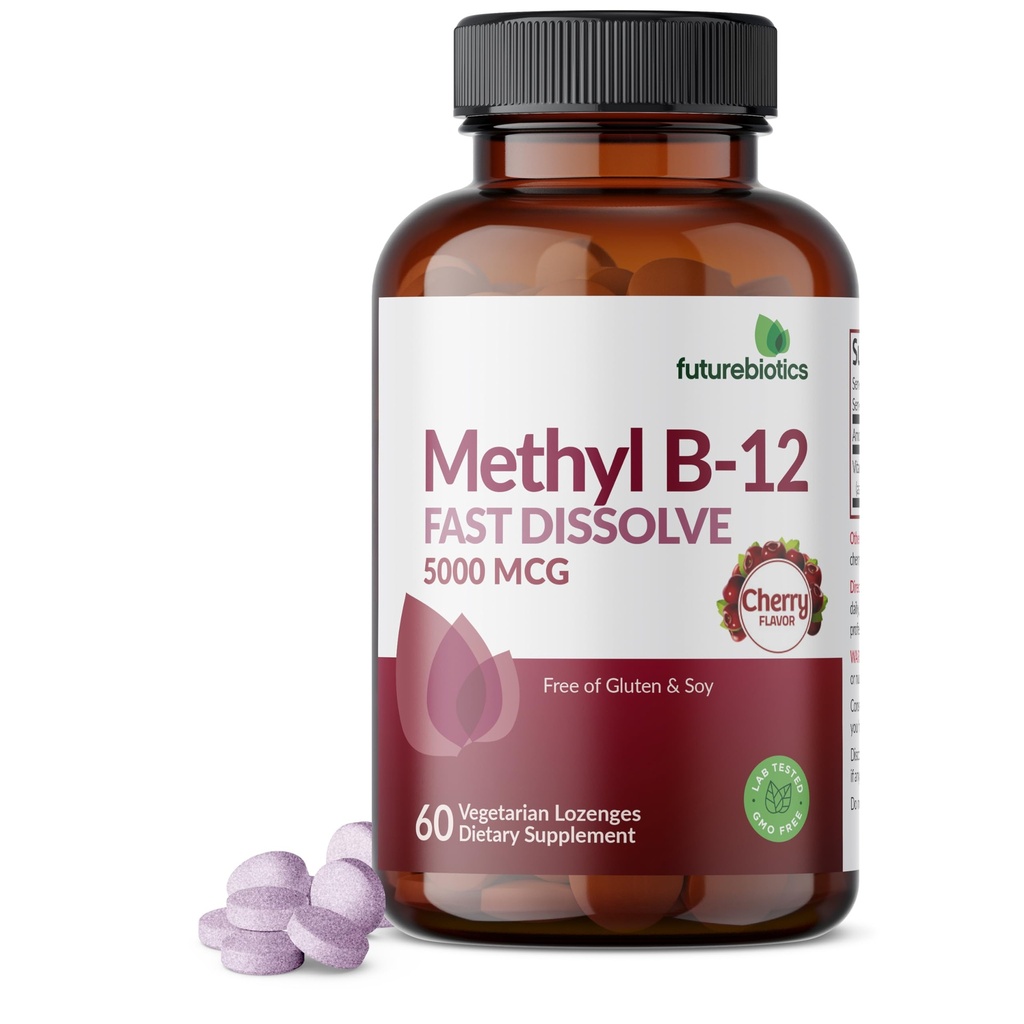 Futurebiotics Methyl B12 5000 MCG Vitamin B12 Methylcobalamin, Cherry Flavor Non-GMO, 60 Vegetarian Lozenges