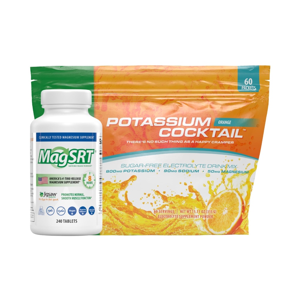 Jigsaw Health Bundle | MagSRT, 240 Tablets, and Potassium Cocktail (Orange), 60 Servings (Packets)