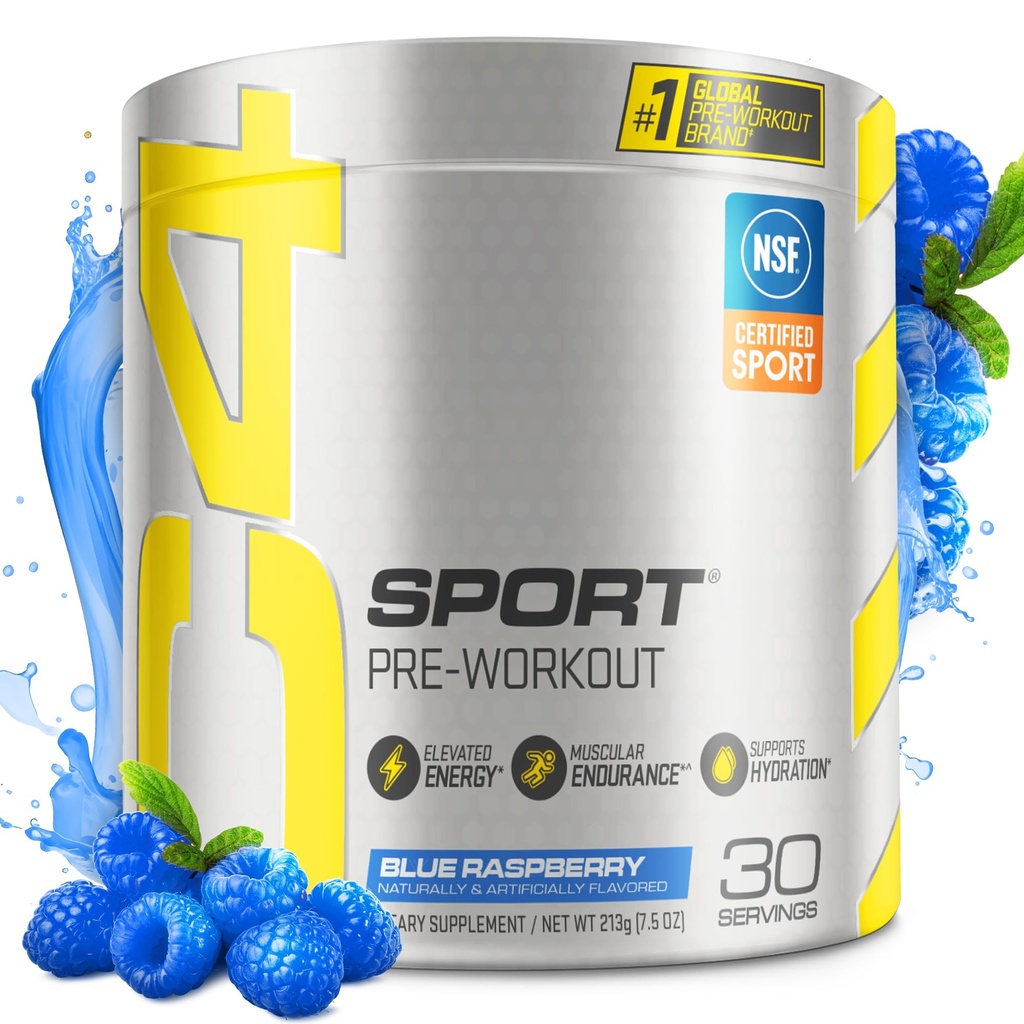 Cellucor C4 Sport Pre Workout Powder Blue Raspberry - Pre Workout Energy with 3g + 135mg Caffeine and Beta-Alanine Performance Blend - NSF Certified for Sport | 30 Servings