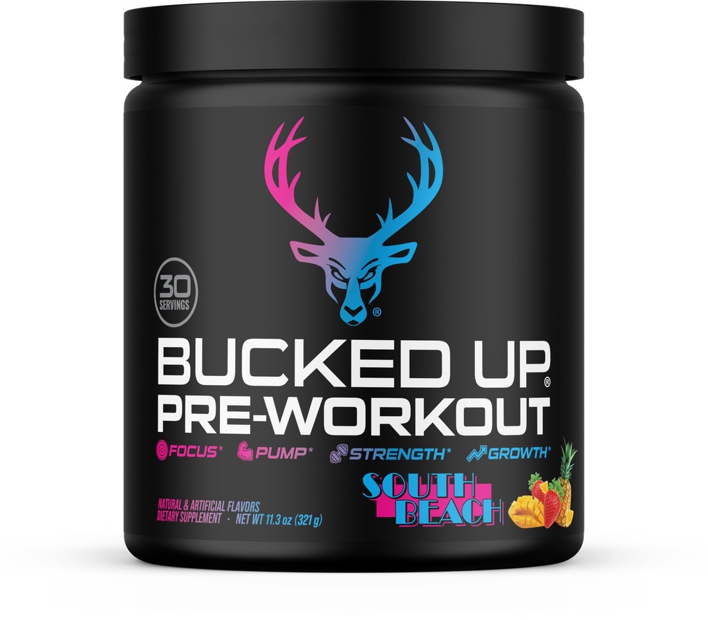 Bucked Up Pre Workout South Beach | 200mg Caffeine with Citrulline Malate Beta Alanine AlphaSize and Taurine | Pre Workout Powder (30 Servings)