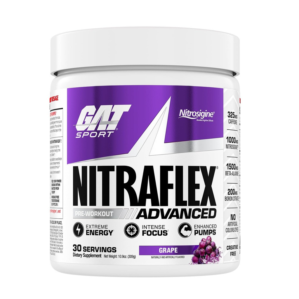 GAT SPORT, Nitraflex Advanced Pre-Workout Powder, αυξάνει τη ροή του αίματος, ενισχύει τη δύναμη και την ενέργεια, βελτιώνει την απόδοση της άσκησης (Σπίτι, 30 υπηρεσίες)