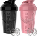 VELOMIX -2 Pack- 20 oz Protein Shaker Bottles for Protein Mixes - 2x Wire Whisk | Leak Proof Shaker Cups for Protein Shakes and Pre Workout | Protein Shaker Bottle Pack (Pink/Black)