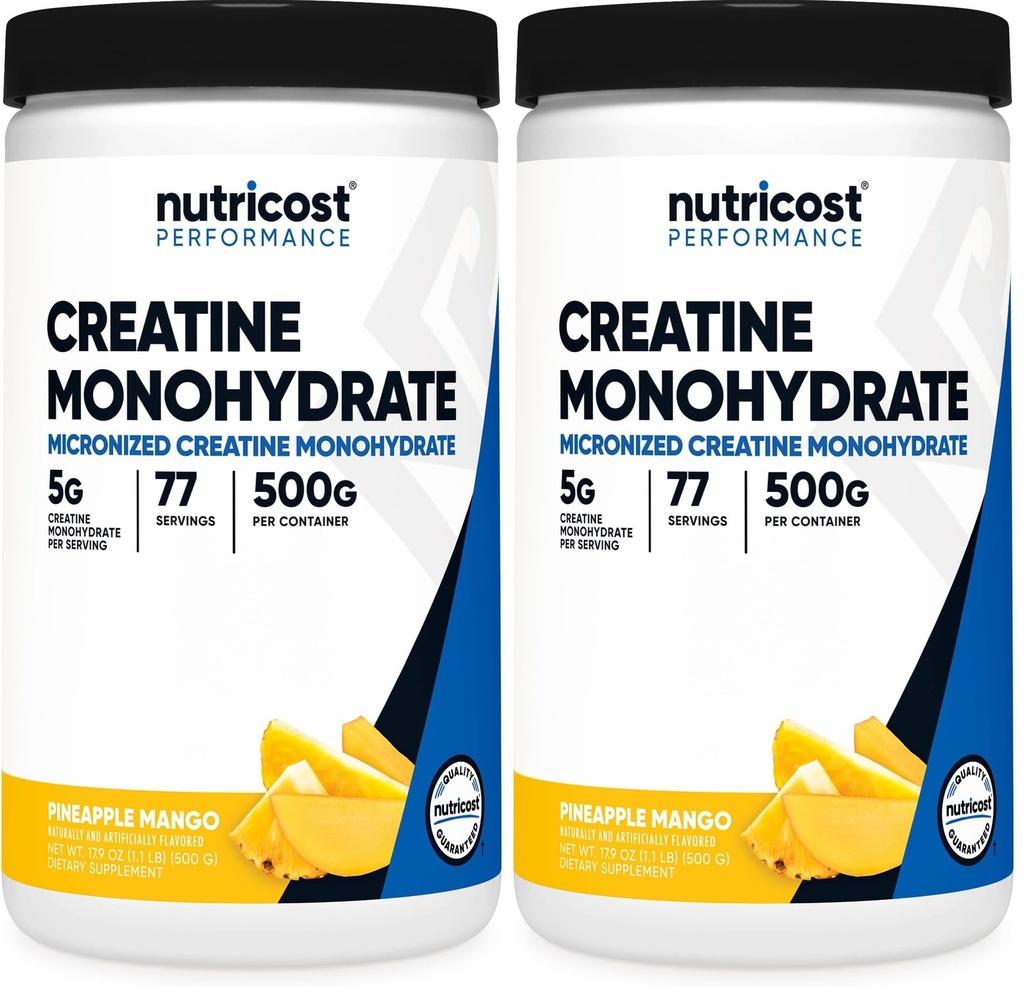 Nutricost Creatine Monohydrate Powder (Pineapple Mango, 500 Gram) - Micronized Creatine Supplement - Vegan, Non-GMO, Gluten Free (Pack of 2)