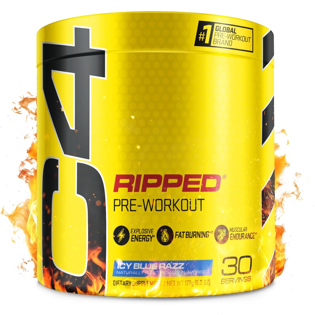 C4 Ripped Pre Workout Powder for Energy, Beta Alanine, Zero Sugar Energy Supplement Preworkout for Men & Women - 150mg Caffeine + Creatine-Free - Icy Blue Razz - 30 Servings