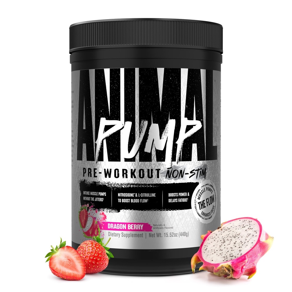 Animal Pump NS Stim-Free Pre Workout Powder for Men & Women - Caffeine-Free Preworkout for Energy, Focus, and Muscle Builder, Beta Alanine, Citrulline, Nitrosigine and Nootropics, Dragon Berry, 440g