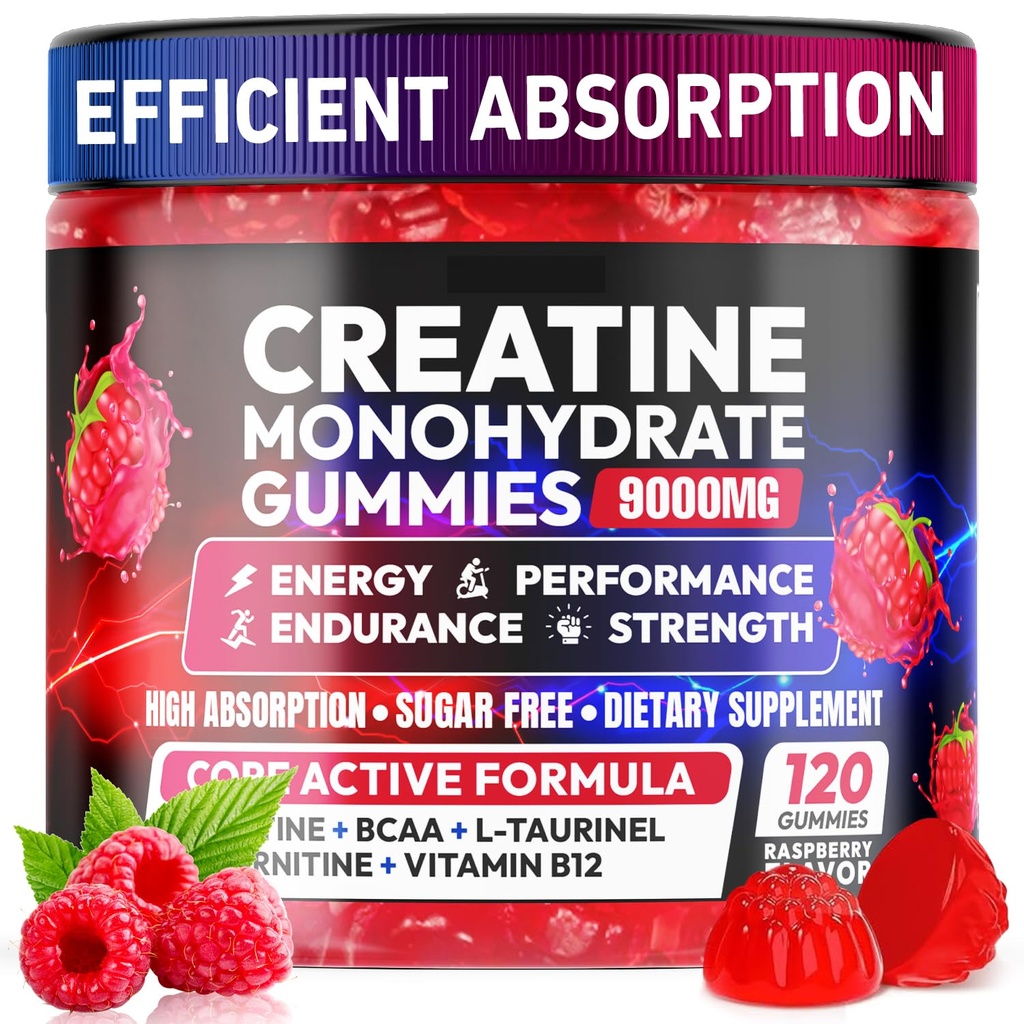 Creatine Gummies Monohydrate Complex 9000MG, Pre-Women, Create Gummy με L-Taurine, BCAA 2:1, B12/6 για την υποστήριξη των μυών, Ενίσχυση της δύναμης, Energy Boost-120 Count