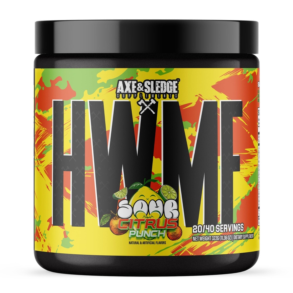 Axe & Sledge HWMF High Stim Pre-Workout Powder | 400mg Caffeine | Pre-Workout for Men & Women with Citrulline, Beta Alanine & Alpha GPC - Energy, Pump & Focus | 20/40 Servings, Sour Citrus Punch