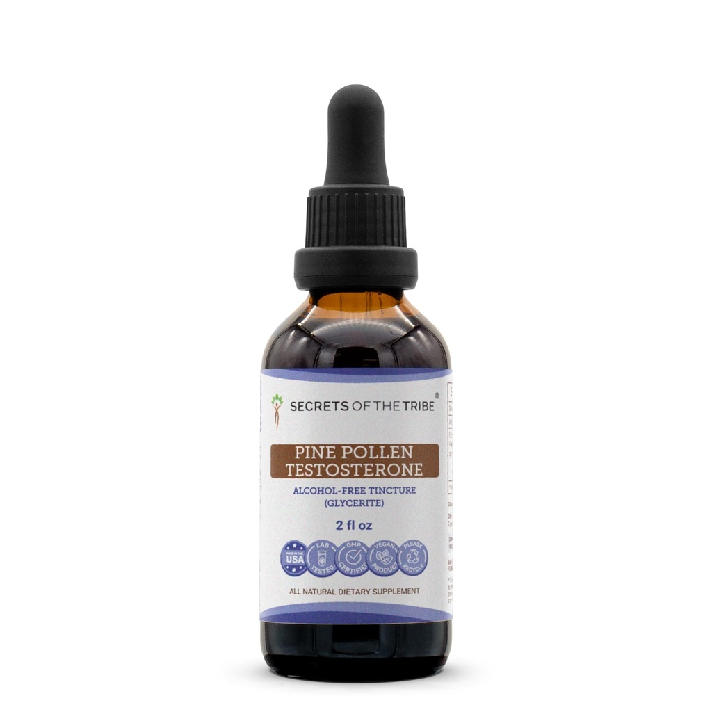 Secrets of the Tribe Pine Pollen Testosterone Alcohol-Free Liquid Extract, Wildcrafted Pine Pollen (Scots Pine, Pinus sylvestris) Dried Pollen (4 FL OZ)