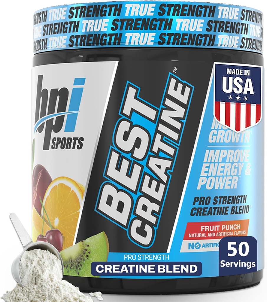 BPI Sports Best Creatine - Creatine Monohydrate Powder for Men & Women, Αλάτι Ιμαλαΐων - Δύναμη, Αντλία, Αντοχή, μυϊκή ανάπτυξη, Μυϊκός Ορισμός - Όχι Bloat – Fruit Punch – 50 μερίδες – 10,58 oz