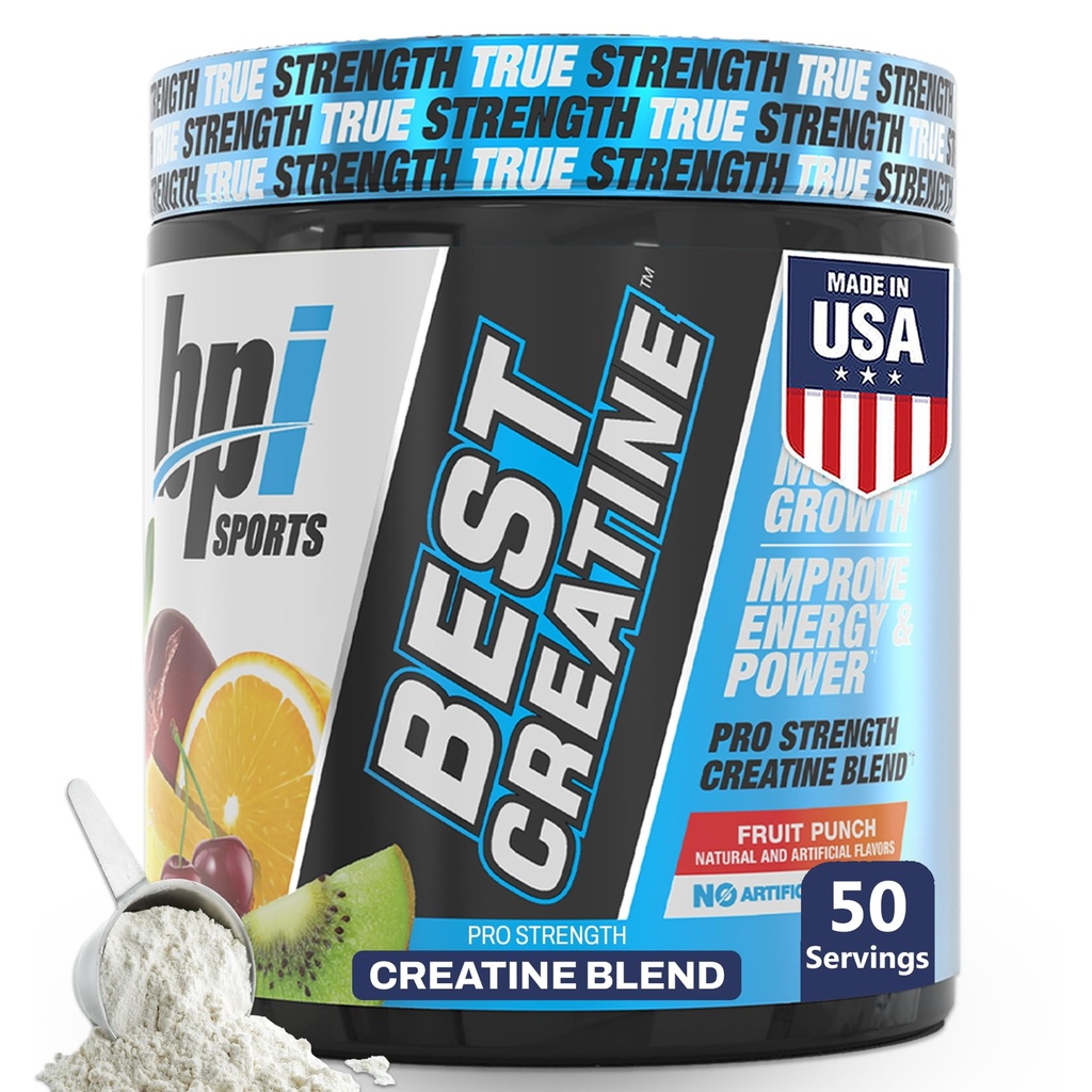 BPI Sports Best Creatine - Creatine Monohydrate Powder for Men & Women, Αλάτι Ιμαλαΐων - Δύναμη, Αντλία, Αντοχή, μυϊκή ανάπτυξη, Μυϊκός Ορισμός - Όχι Bloat – Fruit Punch – 50 μερίδες – 10,58 oz