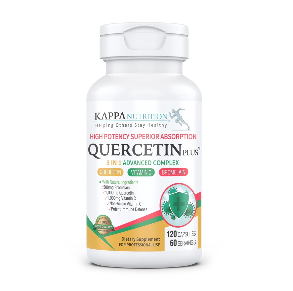QUERCETIN PLUS, Quercetin 1,000mg, Bromelain 500mg and Vitamin C 1,000mg, (120 Capsules), 3 in 1 from Bioflavonoids, Supports Immune, Cardiovascular & Respiratory Health, Seasonal Allergy Relief.
