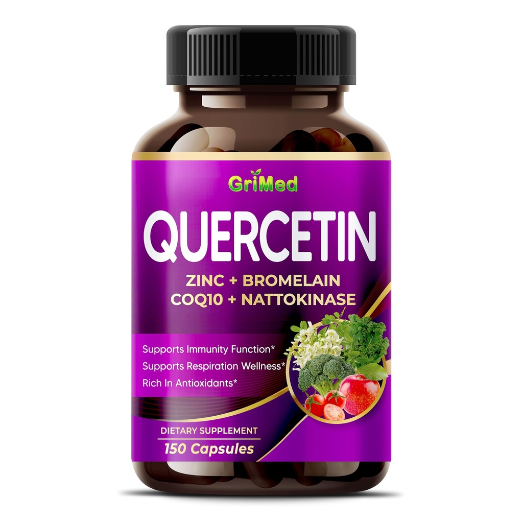 GriMed Quercetin Dietary Supplement, Quercetin with Zinc, Bromelain, CoQ10, Nattokinase, Elderberry, Ashwagandha & Turmeric, Botanical Wellness Formula, 150 Capsules, Non-GMO, Gluten Free