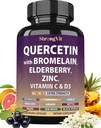 StrongVit Quercetin with Bromelain, Elderberry, Vitamin C, D3 and Zinc. Super Immune Support Supplement. Organic Complex for Men & Women, Non-GMO, Gluten-Free, Vegan, USA (120 Capsules)