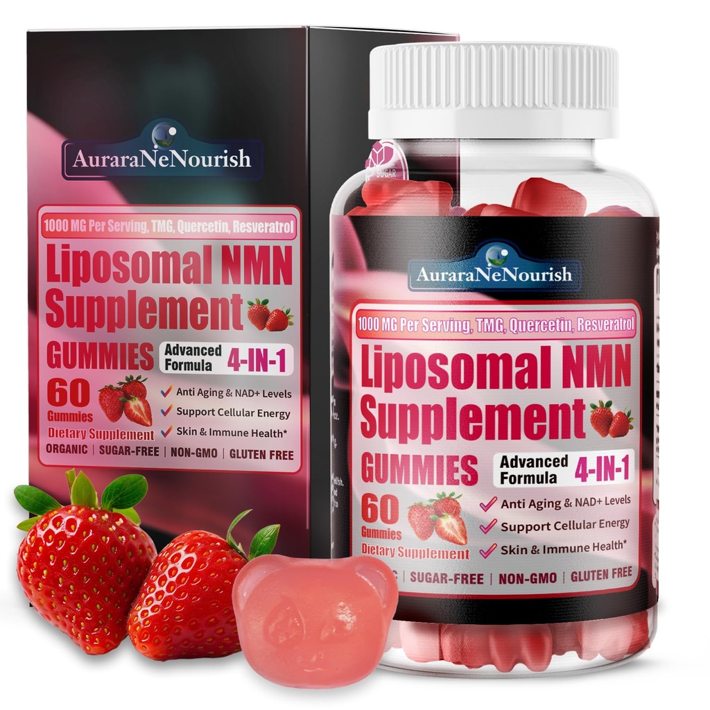 NMN Supplement 1000mg, 4-in-1 Liposomal NMN Gummies with Resveratrol, Quercetin & TMG for NAD+ Levels, NMNH Alternative, Supports Healthy Aging, Cellular Energy & Immune Health, 60 Count