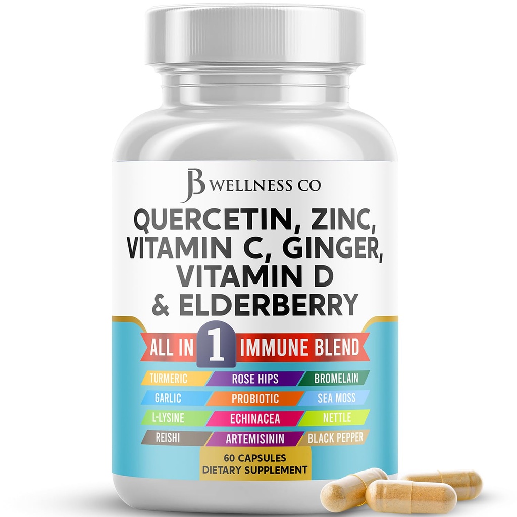 Quercetin Zinc Vitamin C Vitamin D Bromelain Elderberry - Nettle Supplement with Artemisinin, Sea Moss, Echinacea - 60 Count