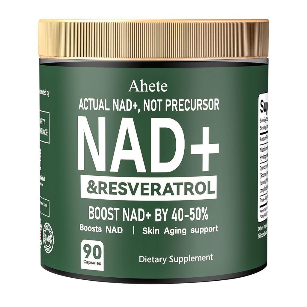 Ahete NAD Resveratrol Supplement, Supports Energy, Focus & Healthy Aging, 900mg NMNH Supplement per Serving, 90 NAD+ Capsules (45 Day Supply)