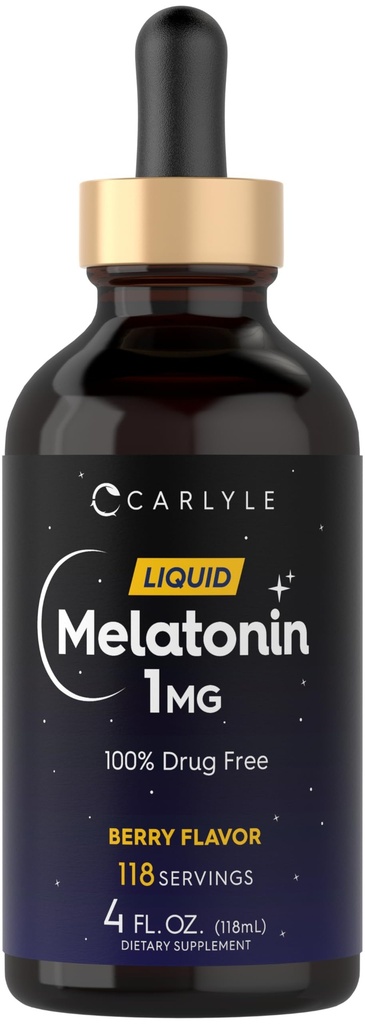 Carlyle Melatonin Liquid 1mg | 4 fl oz Drops | Berry Flavor | Non-GMO, Vegetarian Supplement