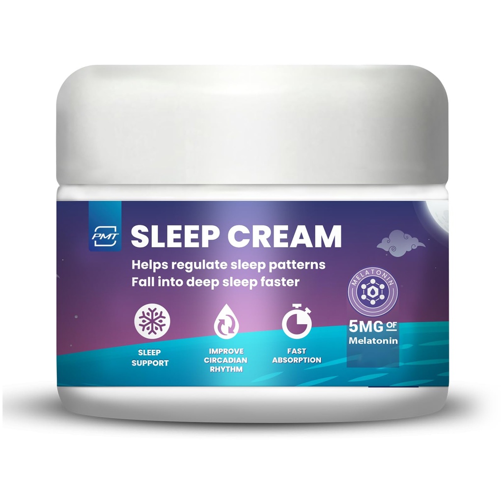 Sleep Cream by PMT, Natural Sleeping Aid Regulates Sleep Patterns to Fall Asleep Faster,Uses Natural Ingredients Melatonin & Lavender,Improves Circadian Rhythm for All Ages,Scented Night Cream-2.83 Oz