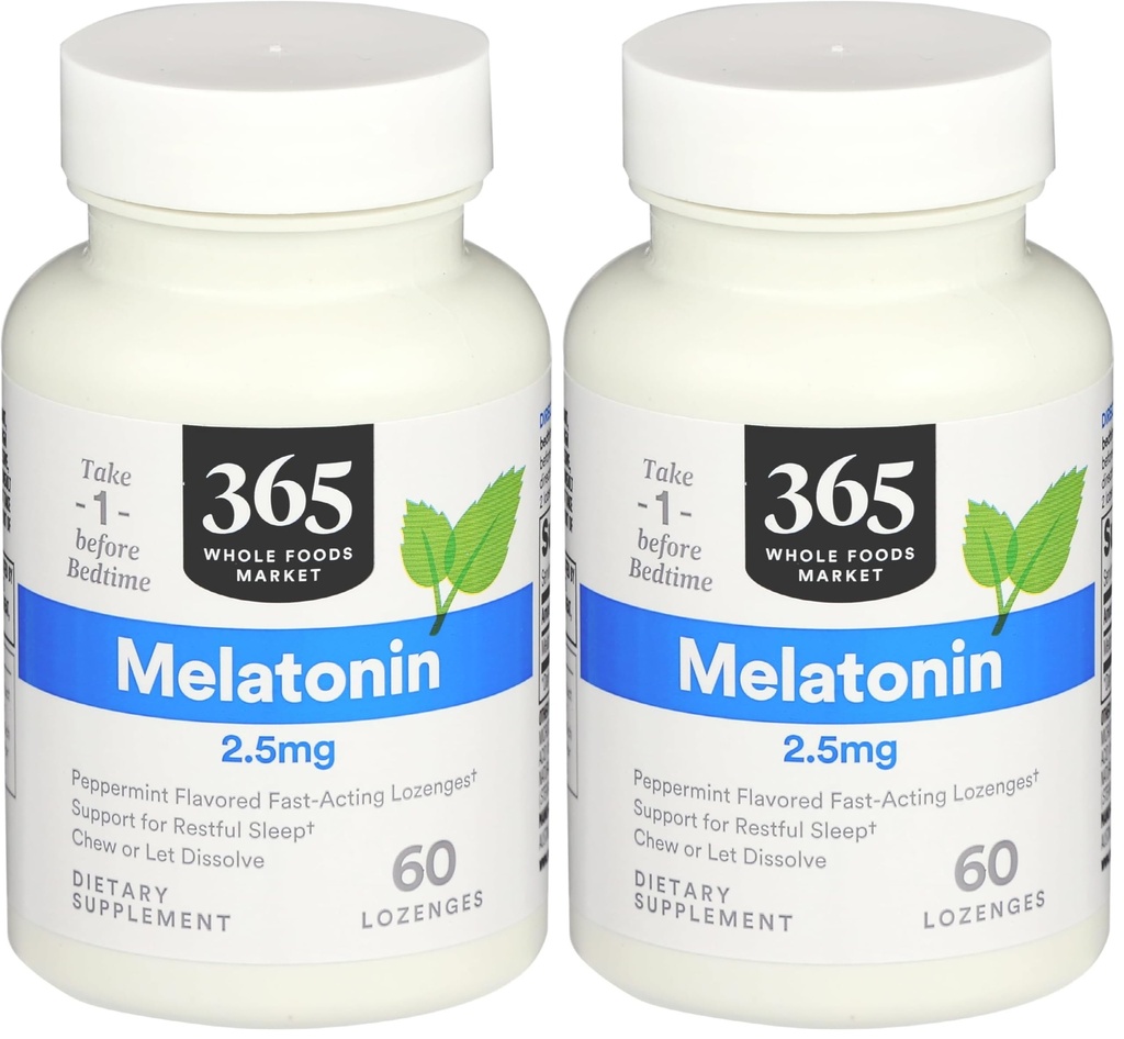 365 by Whole Foods Market, Melatonin 2.5Mg Peppermint, 60 Lozenges (Pack of 2)