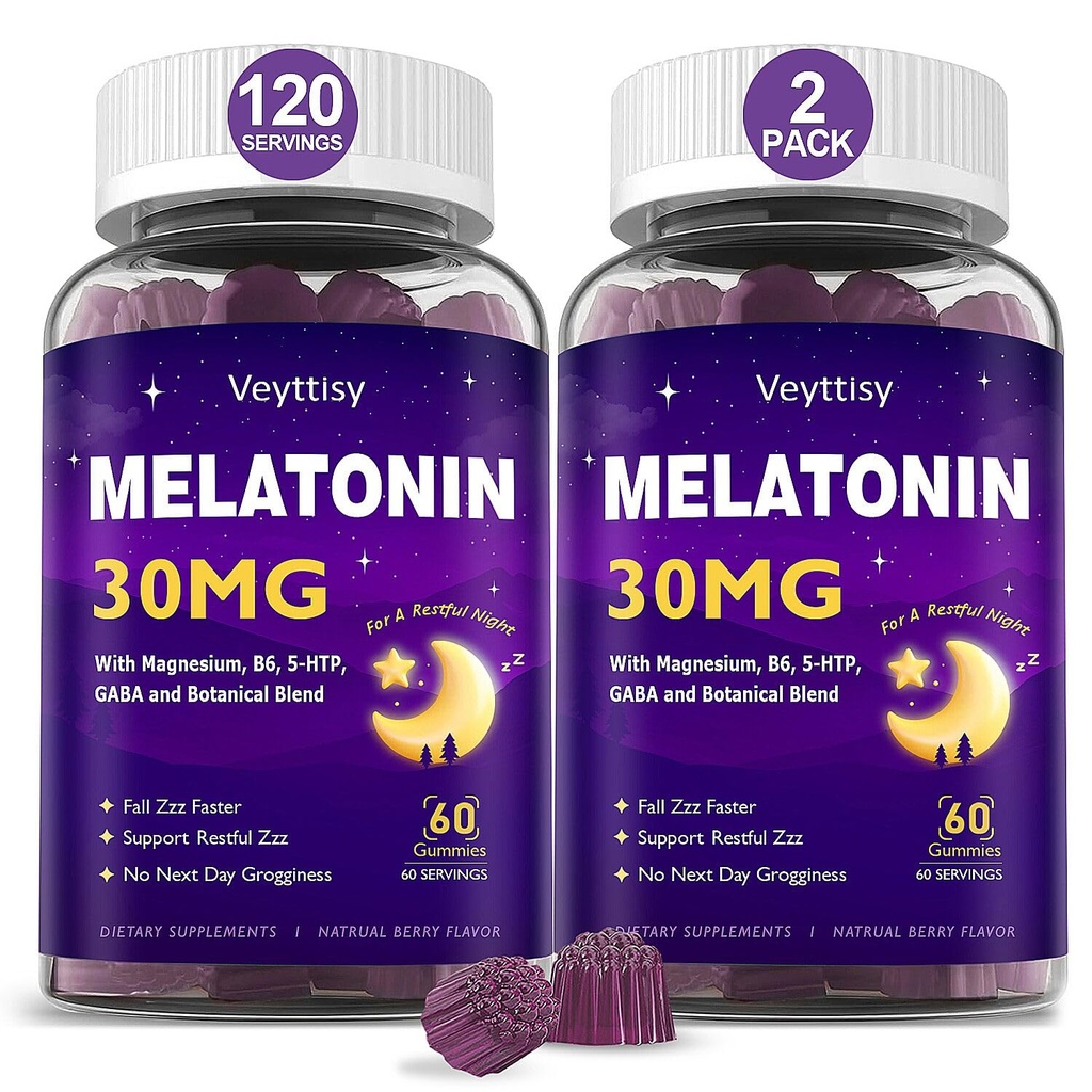 Melatonin 30mg Gummies for Adults - Sugar Free Melatonin Gummies Maximum Strength with Magnesium, B6, GABA & Botanical Blend - Non-Habit Forming,Vegan, Non GMO, Natural Mixed Berry Flavor