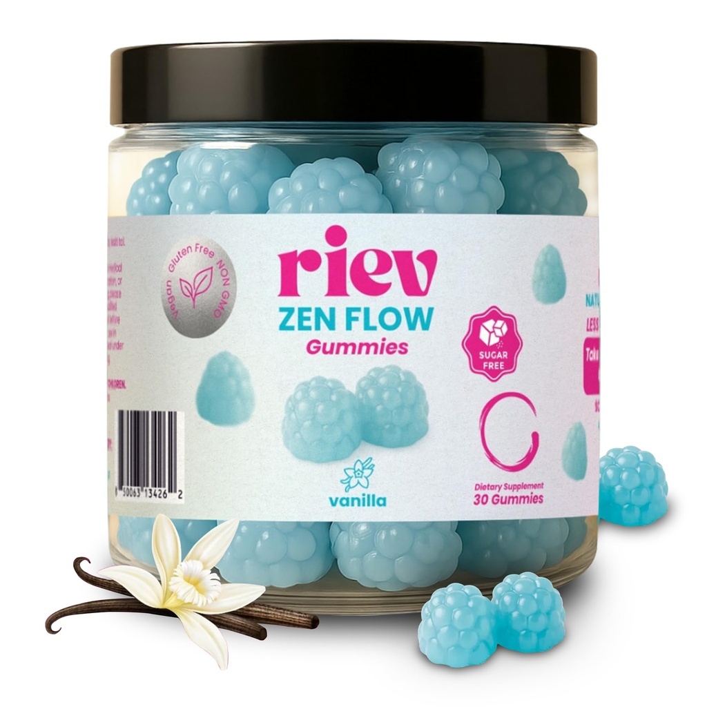 riev Zen Flow Gummies – Hormone & PMS Support for Women – Vegan, Non-GMO, Sugar Free – Luteal Phase Mood Balance – Ashwagandha, Chasteberry, B6, Vitamin E – 30 Count