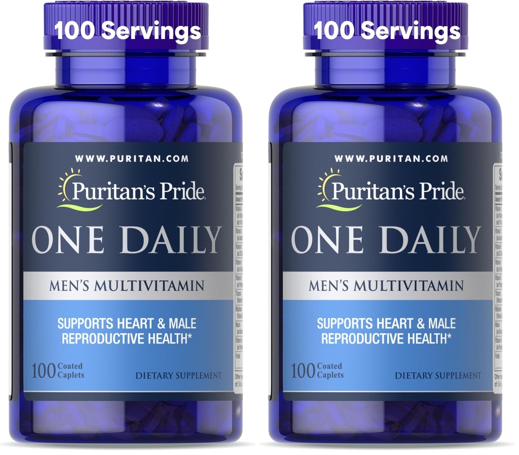 Puritan's Pride One Daily Mens Multivitamin Caplets, 100 Count (Pack of 2)