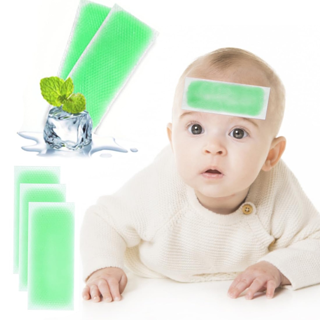 20 Sheets Cooling Patches for Fever Discomfort, Cooling Fever Reducer, Kids Cool Pads Soothe Headache Pain (Green＆ Watermelon)