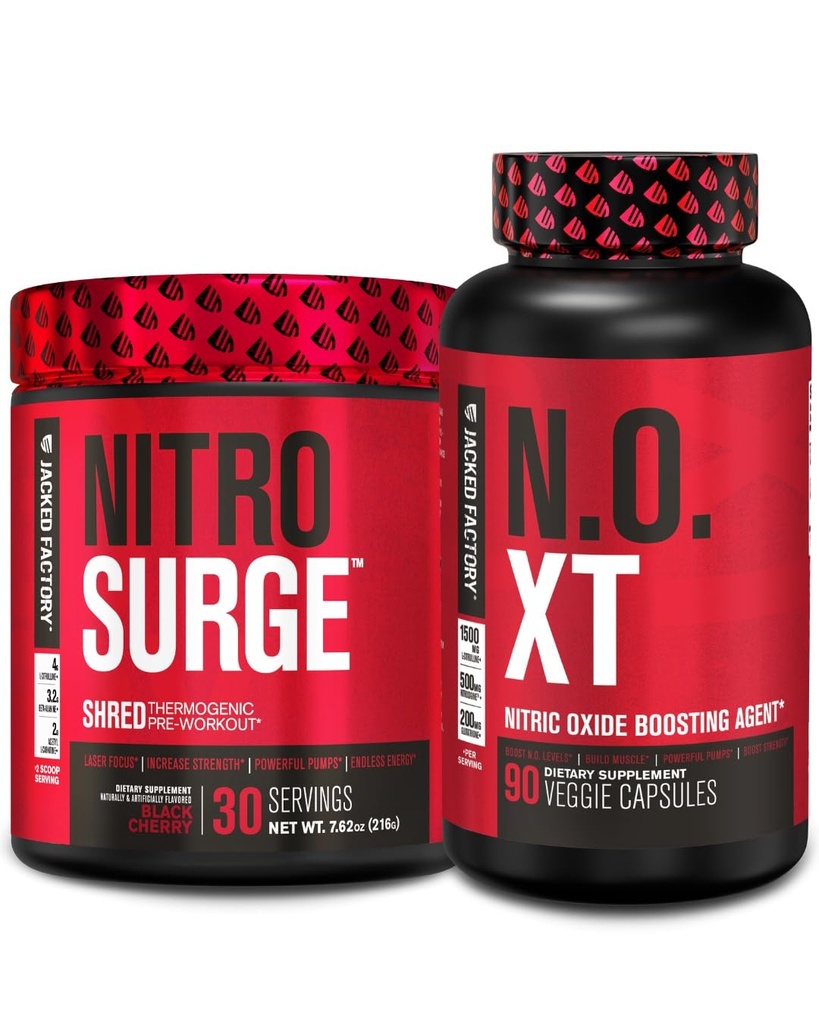 Zacked Factory Nitrosurge Shred Θερμογόνος Προ-εξάσκηση σε μαύρο κεράσι & N.O. XT Nitric Oxide Booster για άνδρες & γυναίκες