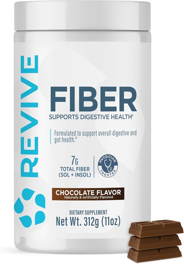 Revive MD Fiber Supplement for Digestive & Gut Health - 5g Dietary Fiber Υποστηρίζει ένα Υγιές Digestive Σύστημα με Psyllium Husk & More - 30 Σερβιέτες, Σοκολάτα
