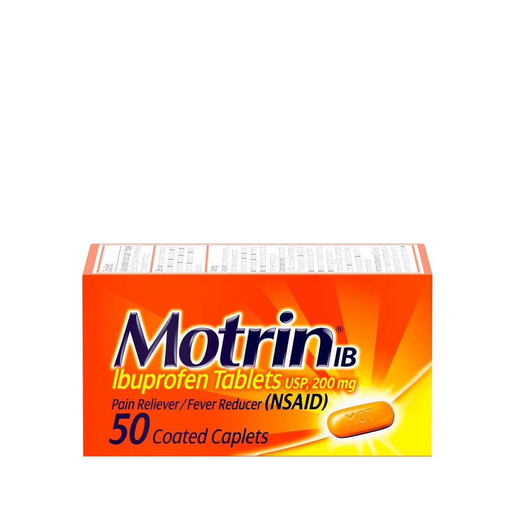 Motrin IB, Ibuprofen 200mg Tablets, Fast-Acting Pain Reliever & Fever Reducer for Muscular Aches, Headache, Backache, Menstrual Cramps & Minor Arthritis Pain, NSAID, 50 Ct