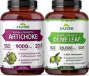 Zazzee Herbal CardioVascu Support Bundle | 50x Concentrated Olive Leaf Plus 20:1 Artichoke Leaf Extract Capsules | Non-GMO Vegan & ISO Lab Tested (150 Servings Each)