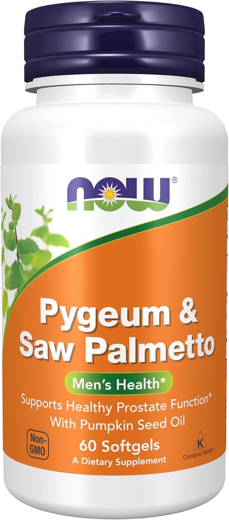 NOW Συμπληρώματα Τροφίμων, Pygeum & Saw Palmetto με Pumpkin Seed Oil, Ανδρική Υγεία*, 60 Softgels