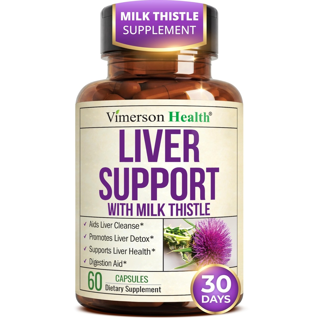 Vimerson Health Liver Cleanse Detox & Repair - Milk Thistle Supplement with Dandelion Root, Artichoke & Zinc for Liver Support, Healthy Digestion, Energy with Milk Thistle Extract, 60 Capsules