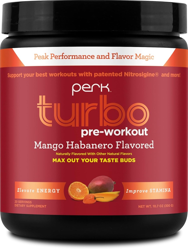 Perk Turbo πριν την προπόνηση σε σκόνη (Mango Habanero Flavored) 20 σέρβις - χωρίς γλουτένη