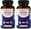 Vitamatic 2 συσκευασίες MCT Oil Κάψουλες 3000 mg ανά Σερβίρισμα - 180 Softgels - από Λάδι καρύδας - Περιέχει 55% καπρυλικό οξύ C8 και 40% καπρικό οξύ C10 (Σύνολο 360 Softgel)