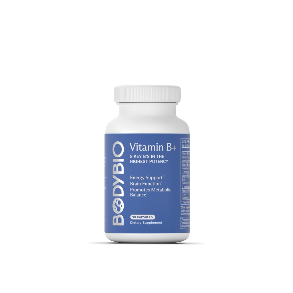 BodyBio - Vitamin B Complex Συμπεριλαμβανομένου του B1, B2, B3, B5, B6, Methyl B12, Folinic Acid, 5-MTHF, και B7 για την υποστήριξη της εγρήγορσης, του μεταβολισμού και του ανοσοποιητικού συστήματος, 90 κάψουλες