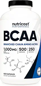 Nutricost BCAA Capsules 2:1:1 500mg, 500 Caps (3 Bottles)